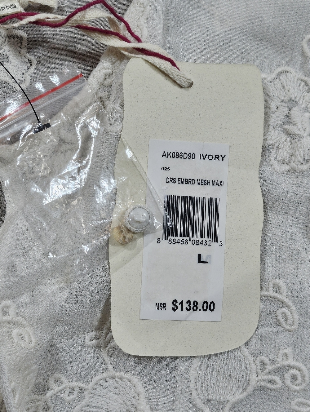 NWT Chelsea & Violet Ivory Embroidered Mesh Semi-Sheer Long Sleeve Maxi Dress - Picture 13 of 16
